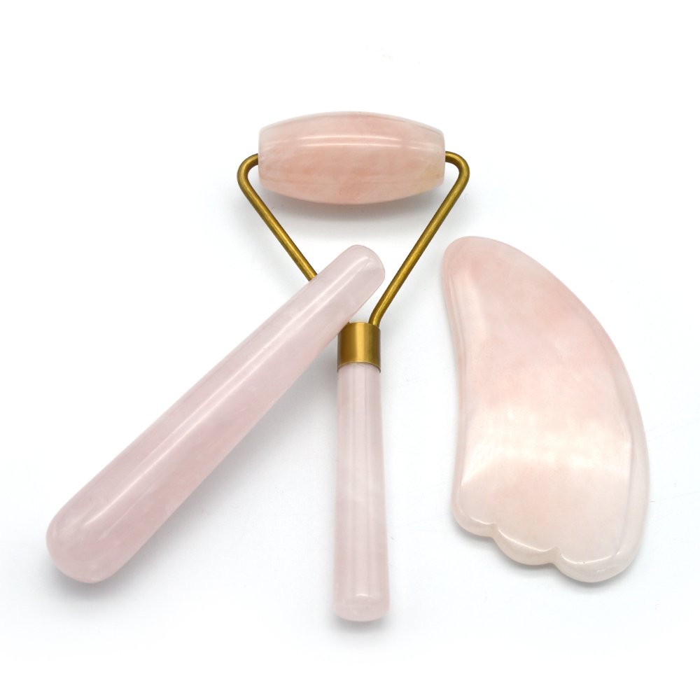 Rose Quartz Facial Roller & Gua Sha Massage Set