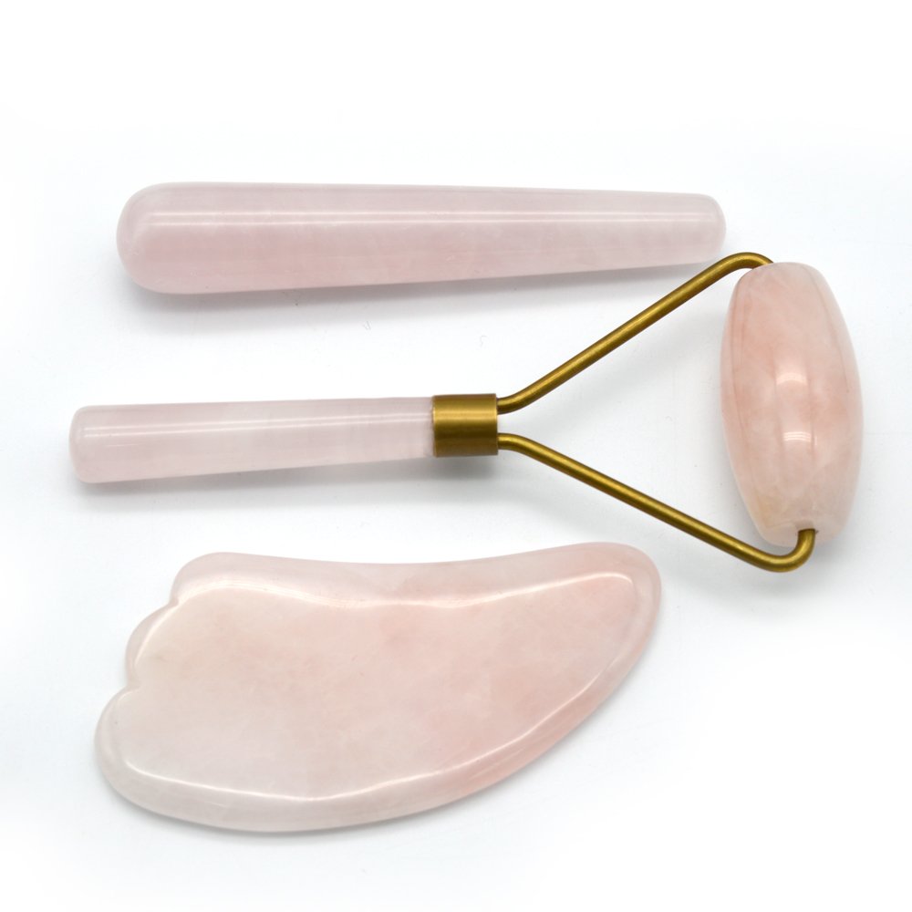 Rose Quartz Facial Roller & Gua Sha Massage Set
