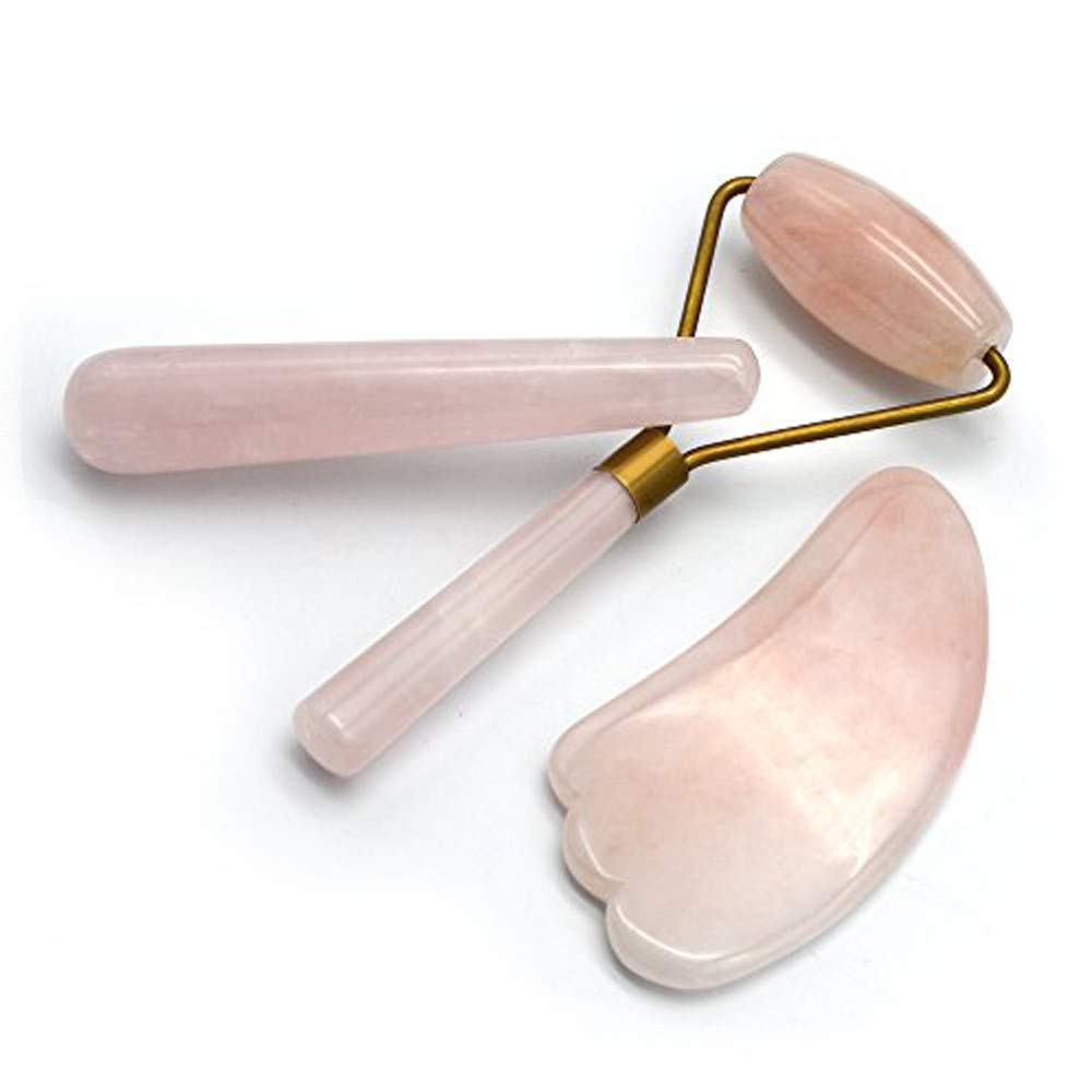 Rose Quartz Facial Roller & Gua Sha Massage Set