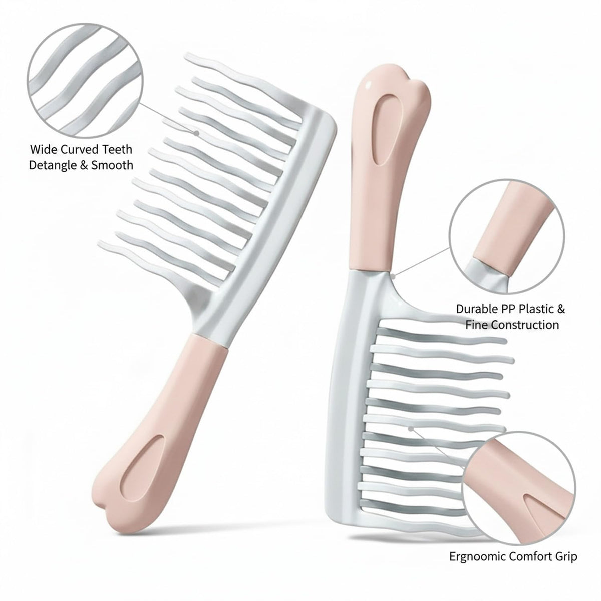 Double-Row Wide Tooth Air Cushion Detangling Hair Comb, 2 Pack