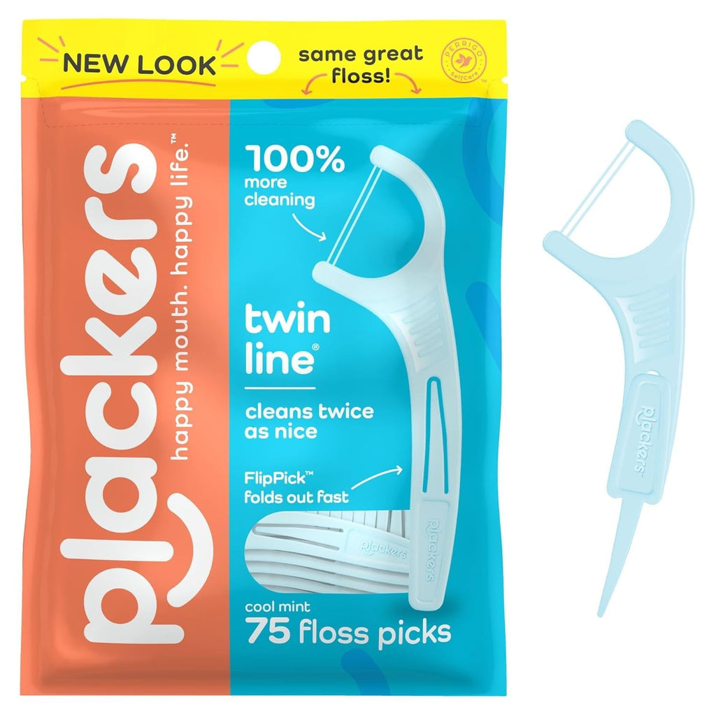 PLACKERS Dental Flossers, Twin-Line Advanced Cleaning, Mint Flavor 75 ea (Pack of 8)