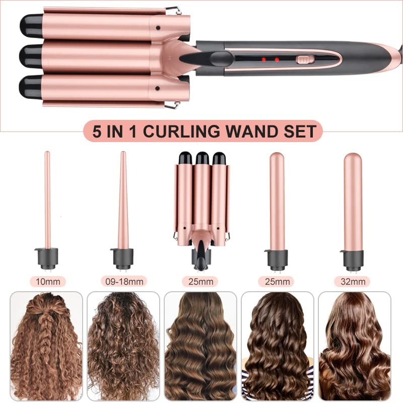 5-in-1 Ceramic Hair Curling Wand & Styling Tool