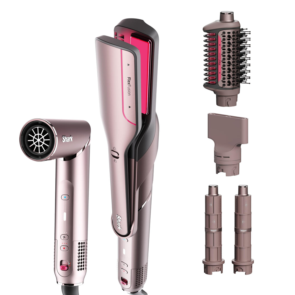 Hair Straightener & Dryer with Styling Brush and Auto-Wrap Curlers