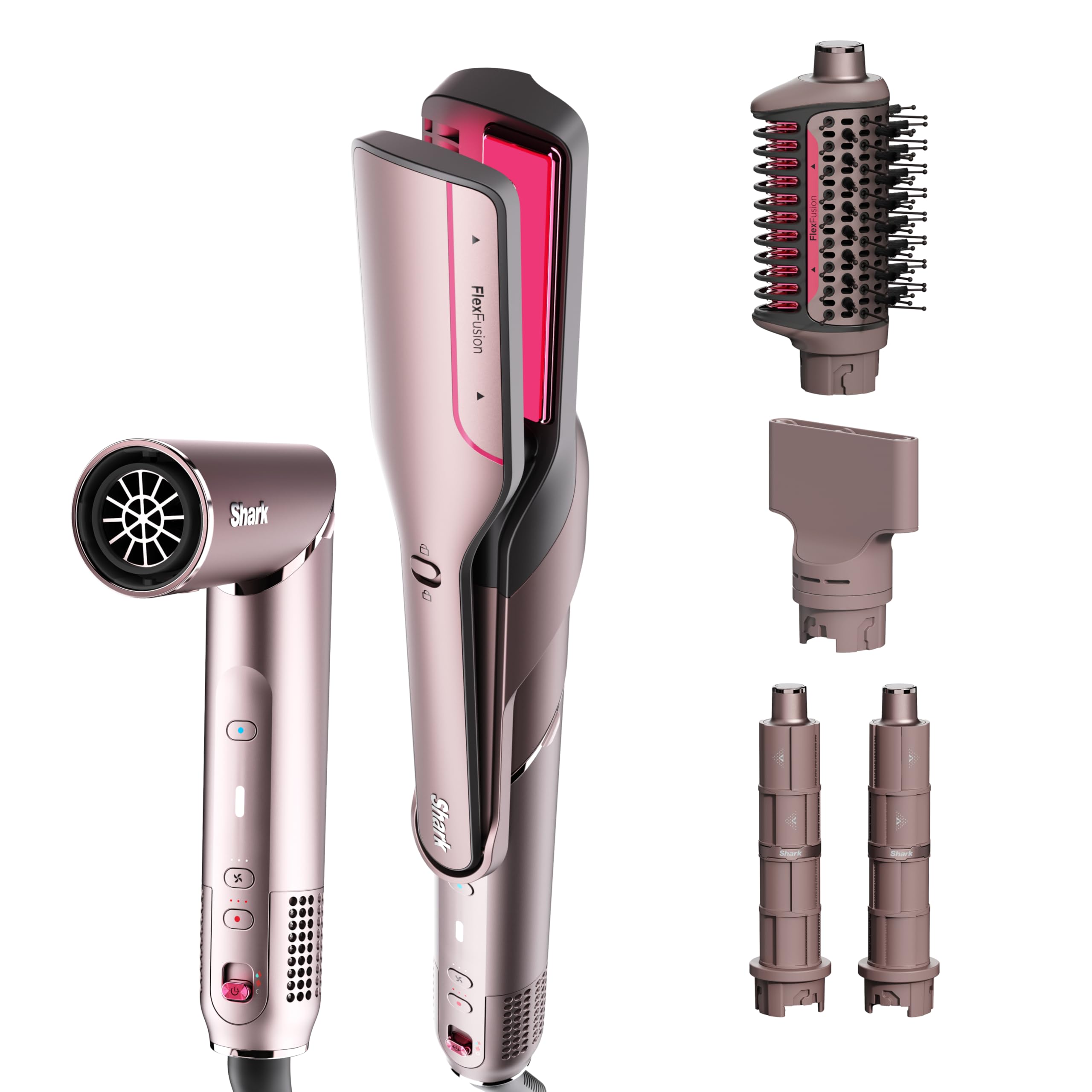 Hair Straightener & Dryer with Styling Brush and Auto-Wrap Curlers