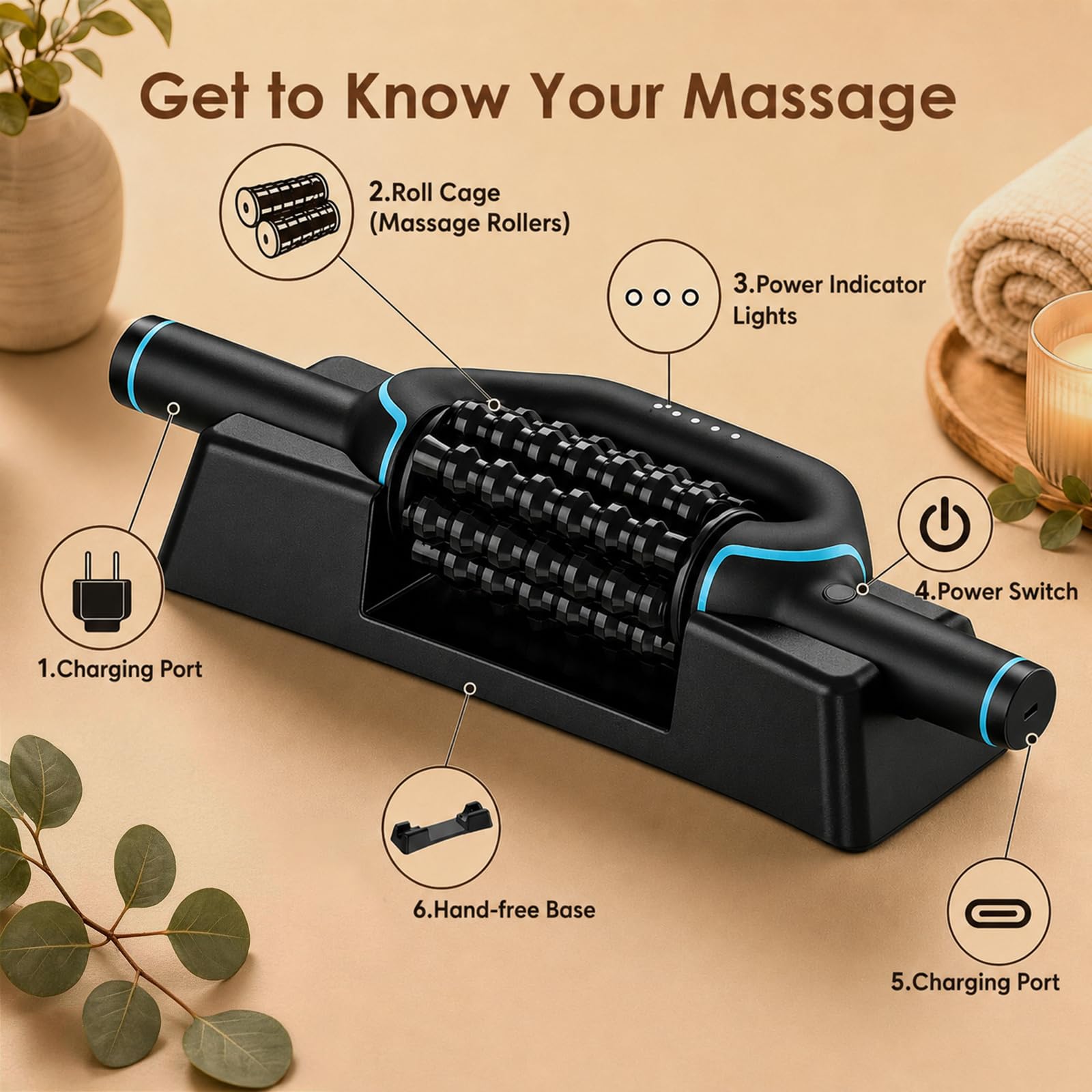 Electric Rolling Percussive Massager, Deep Tissue Massage Roller & 6 Speeds