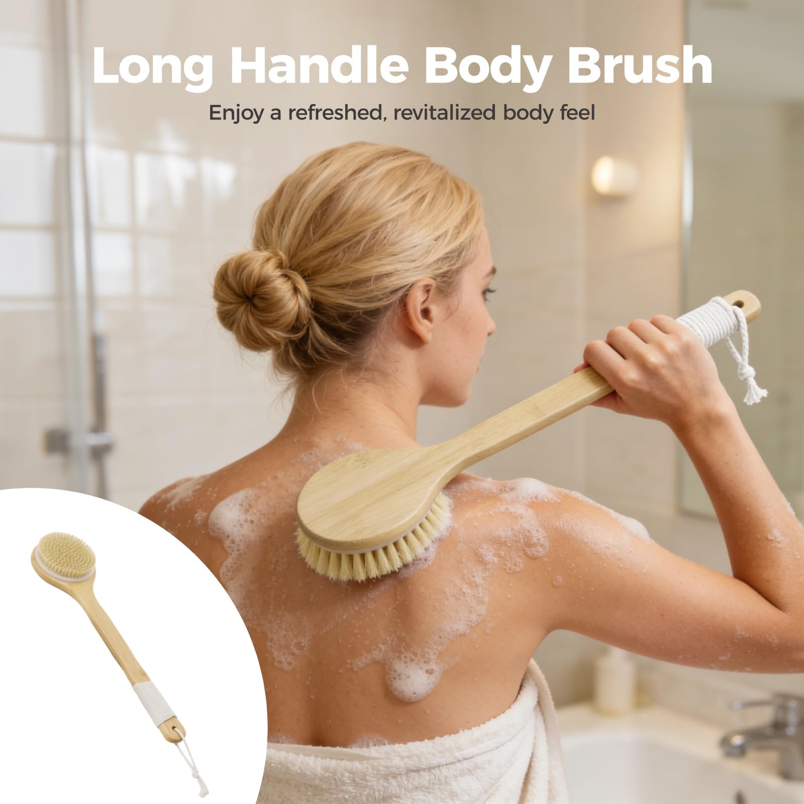 4-Piece Dry Body Brush Set with Boar Bristles