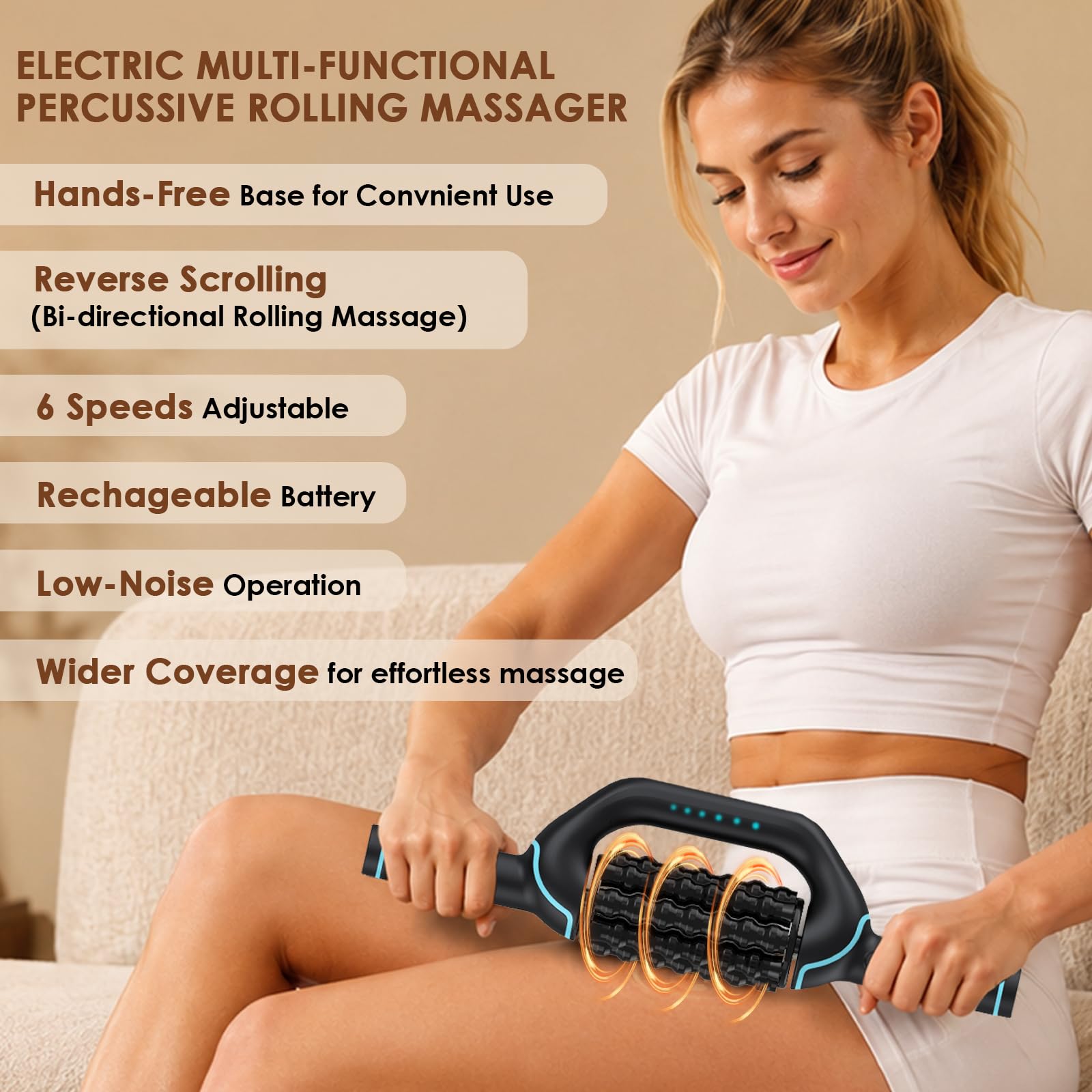 Electric Rolling Percussive Massager, Deep Tissue Massage Roller & 6 Speeds
