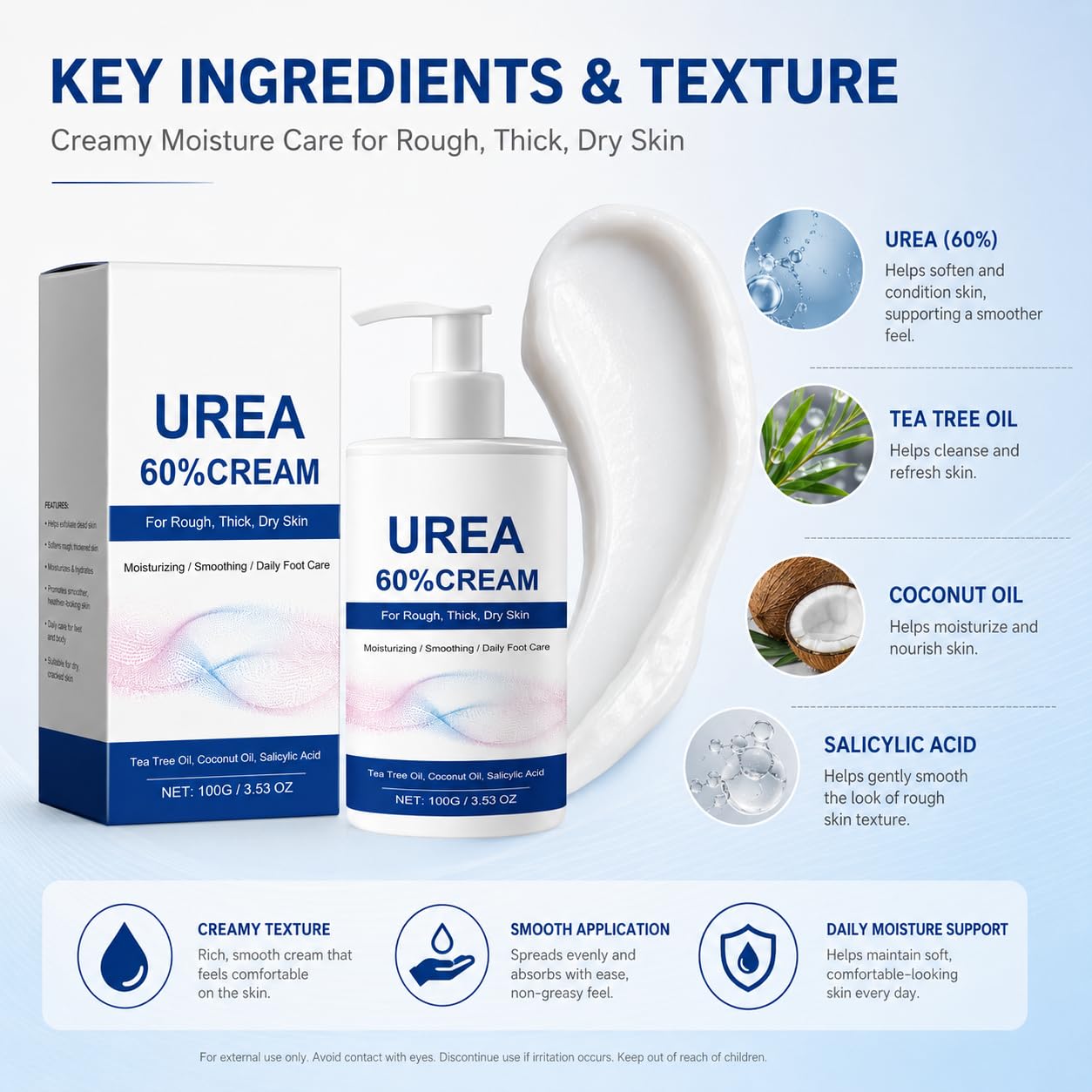 Urea 60% Foot Cream, 100g Moisturizing Foot Care Cream for Rough, Thick