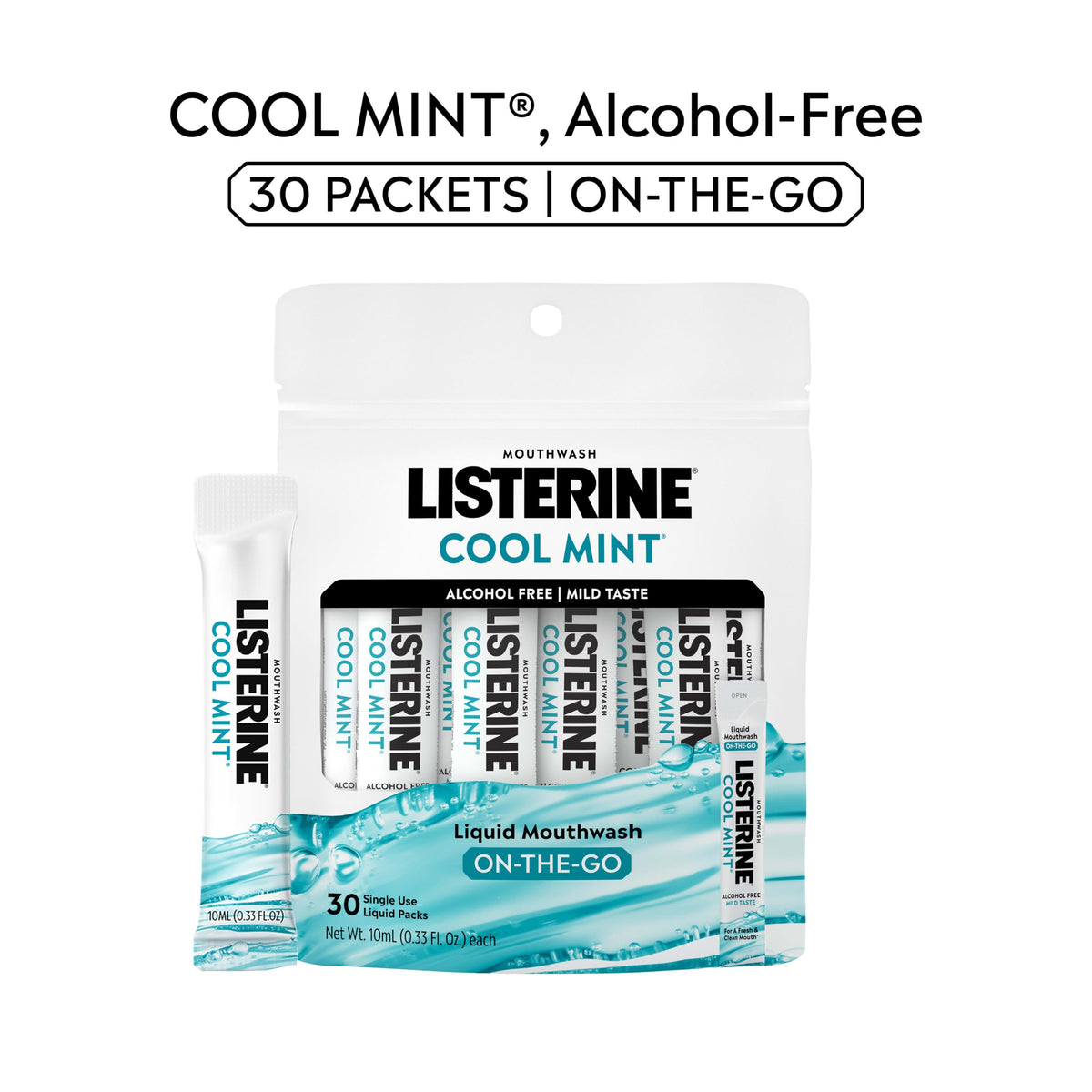 Alcohol-Free Cool Mint Travel Mouthwash Packets, 30 Count