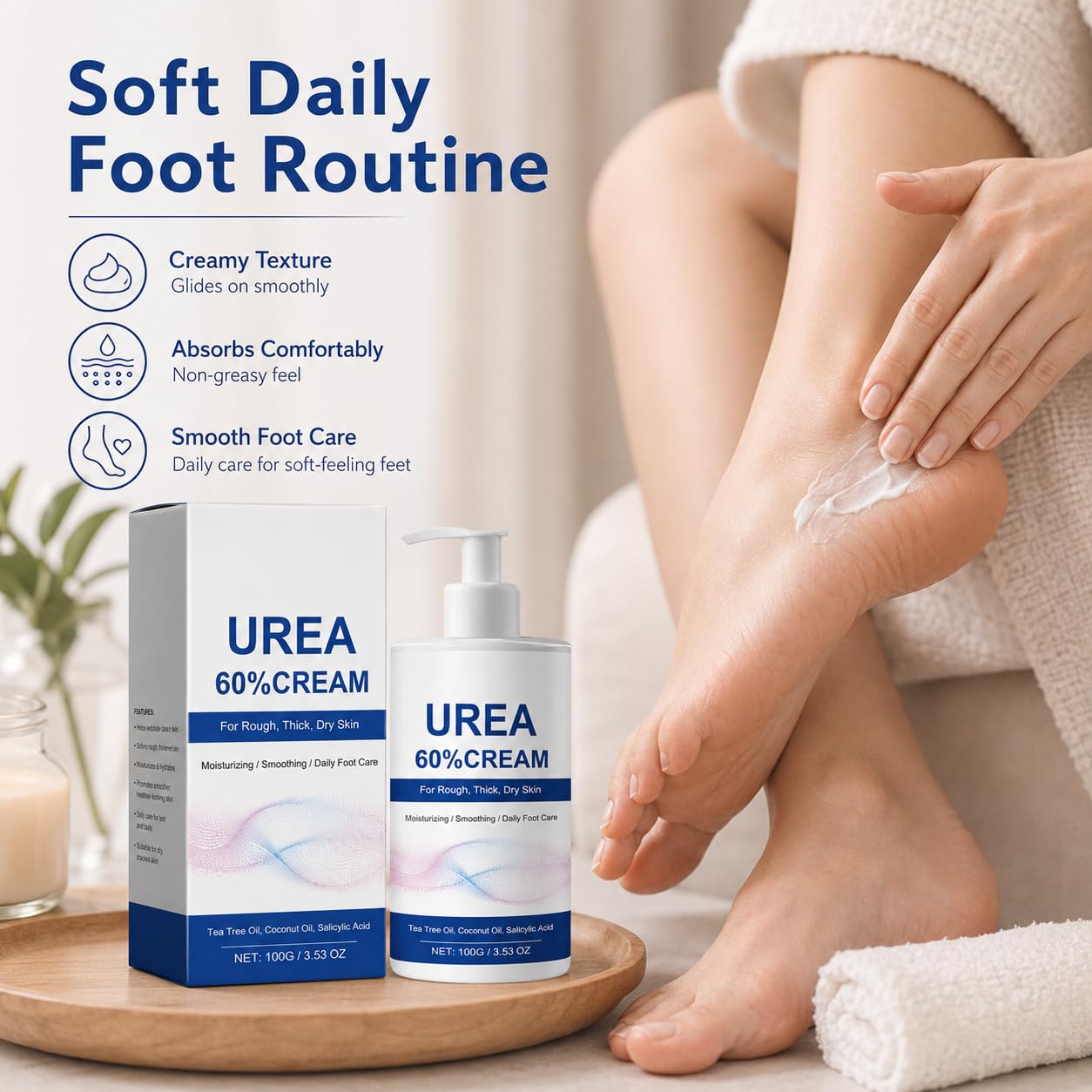 Urea 60% Foot Cream, 100g Moisturizing Foot Care Cream for Rough, Thick