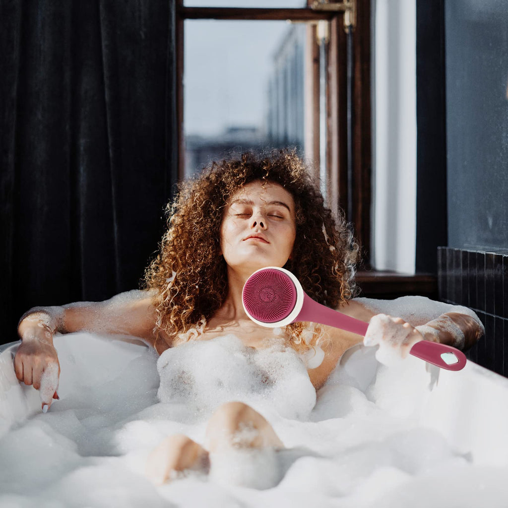 Electric Body Brush with Long Handle, Rechargeable Exfoliating Shower Scrubber