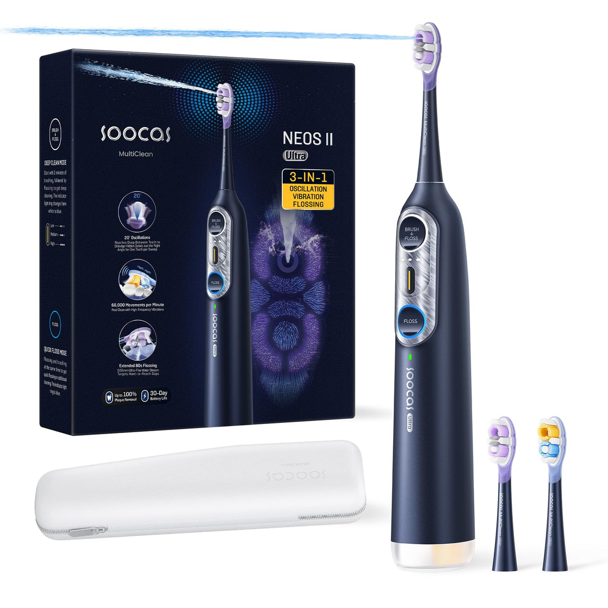 Soocas NEOS II Ultra Electric Toothbrush with Water Flosser, Midnight Blue