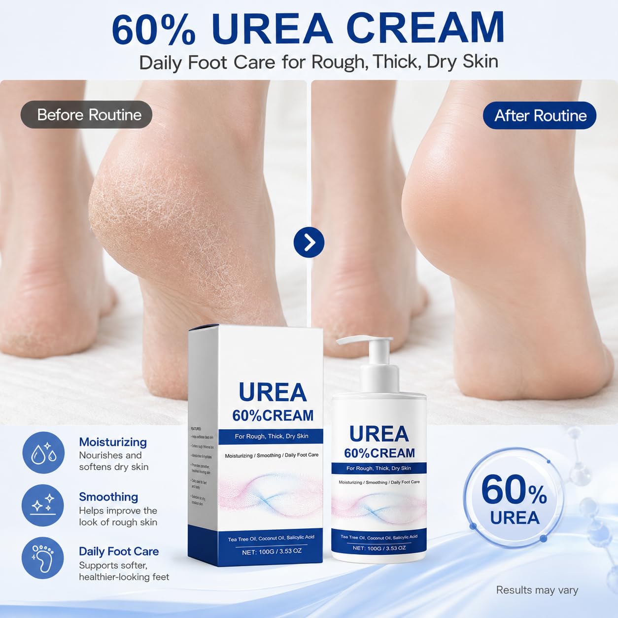 Urea 60% Foot Cream, 100g Moisturizing Foot Care Cream for Rough, Thick