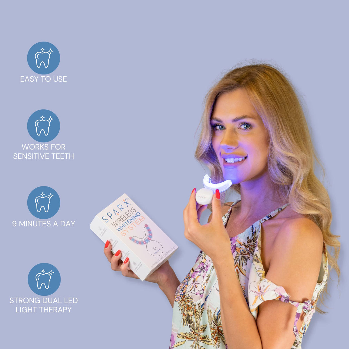 Wireless LED Teeth Whitening Kit for Sensitive Teeth with 3 Gel Syringes