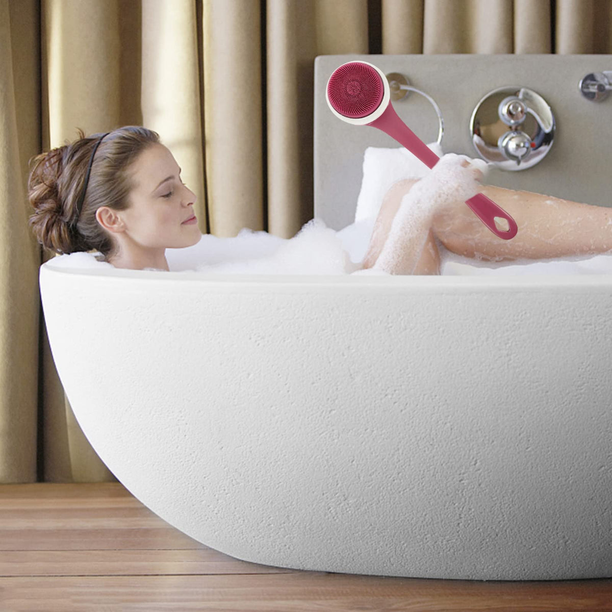 Electric Body Brush with Long Handle, Rechargeable Exfoliating Shower Scrubber