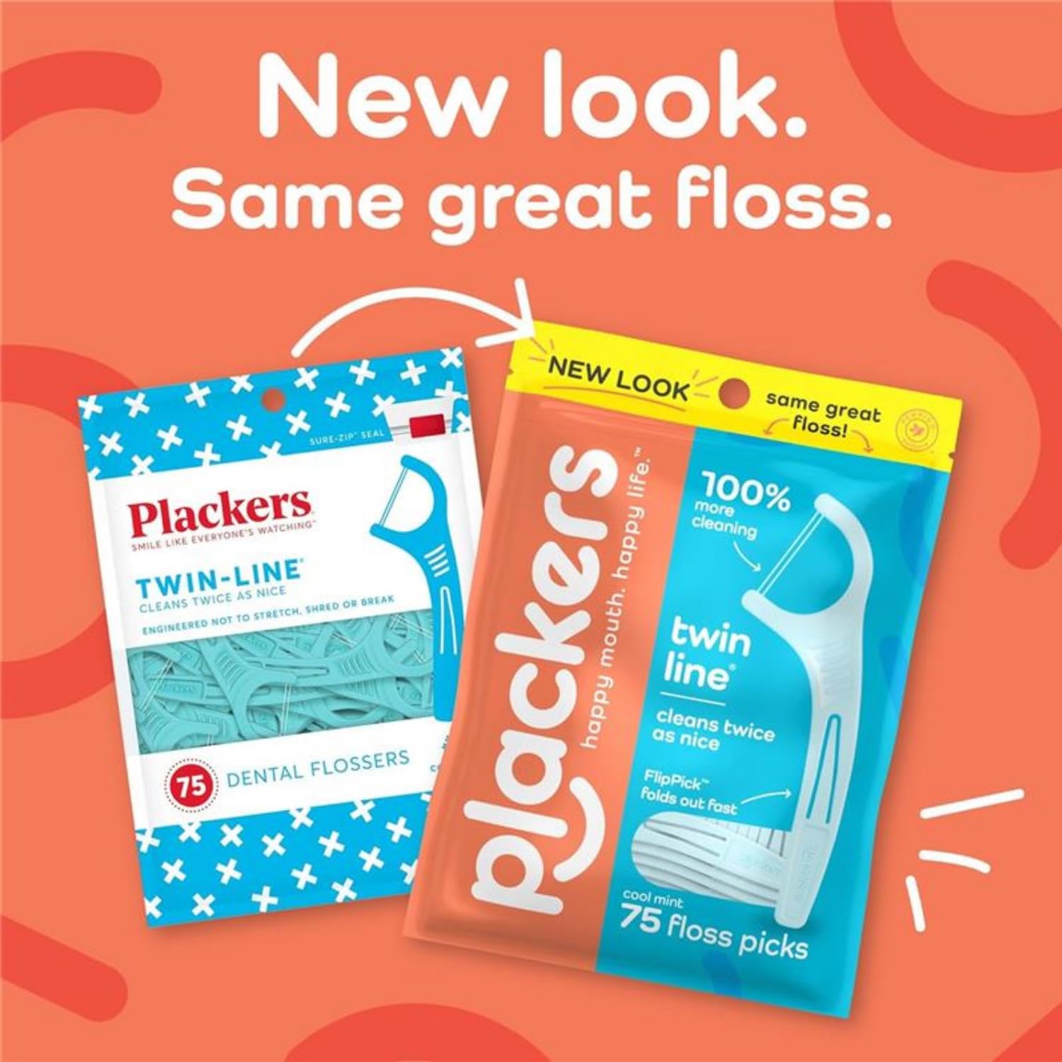 PLACKERS Dental Flossers, Twin-Line Advanced Cleaning, Mint Flavor 75 ea (Pack of 8)