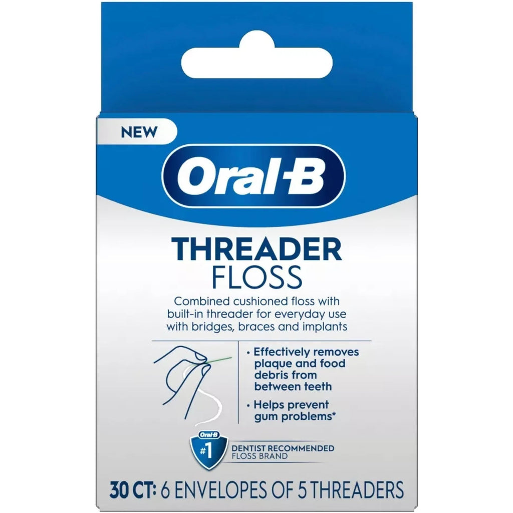 Oral-B Threader Floss 30 Count: 6 Envelopes of 5 Threaders (Pack of 12)