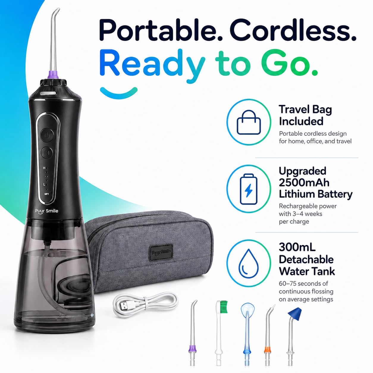 Professional Rechargeable Water Flosser with 7 Replacement Tips