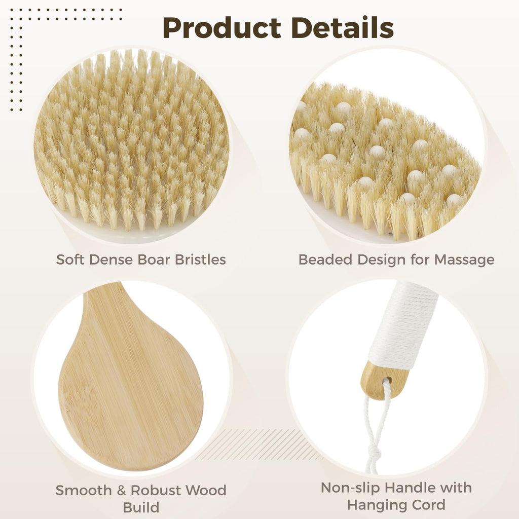 4-Piece Dry Body Brush Set with Boar Bristles