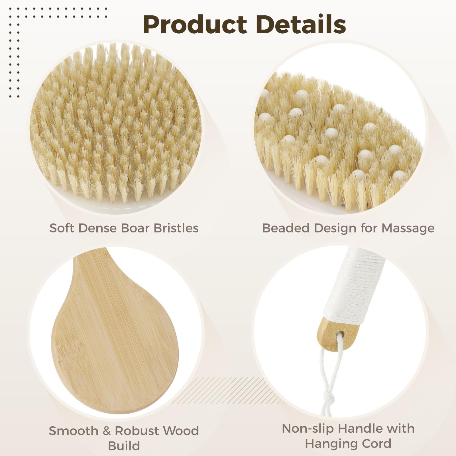 4-Piece Dry Body Brush Set with Boar Bristles