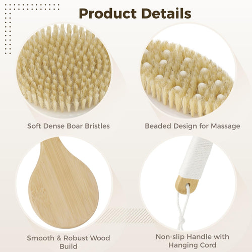 4-Piece Dry Body Brush Set with Boar Bristles
