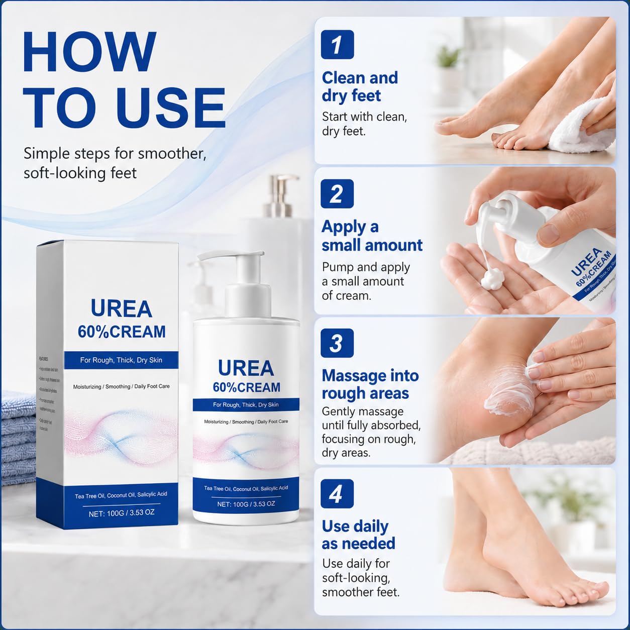 Urea 60% Foot Cream, 100g Moisturizing Foot Care Cream for Rough, Thick