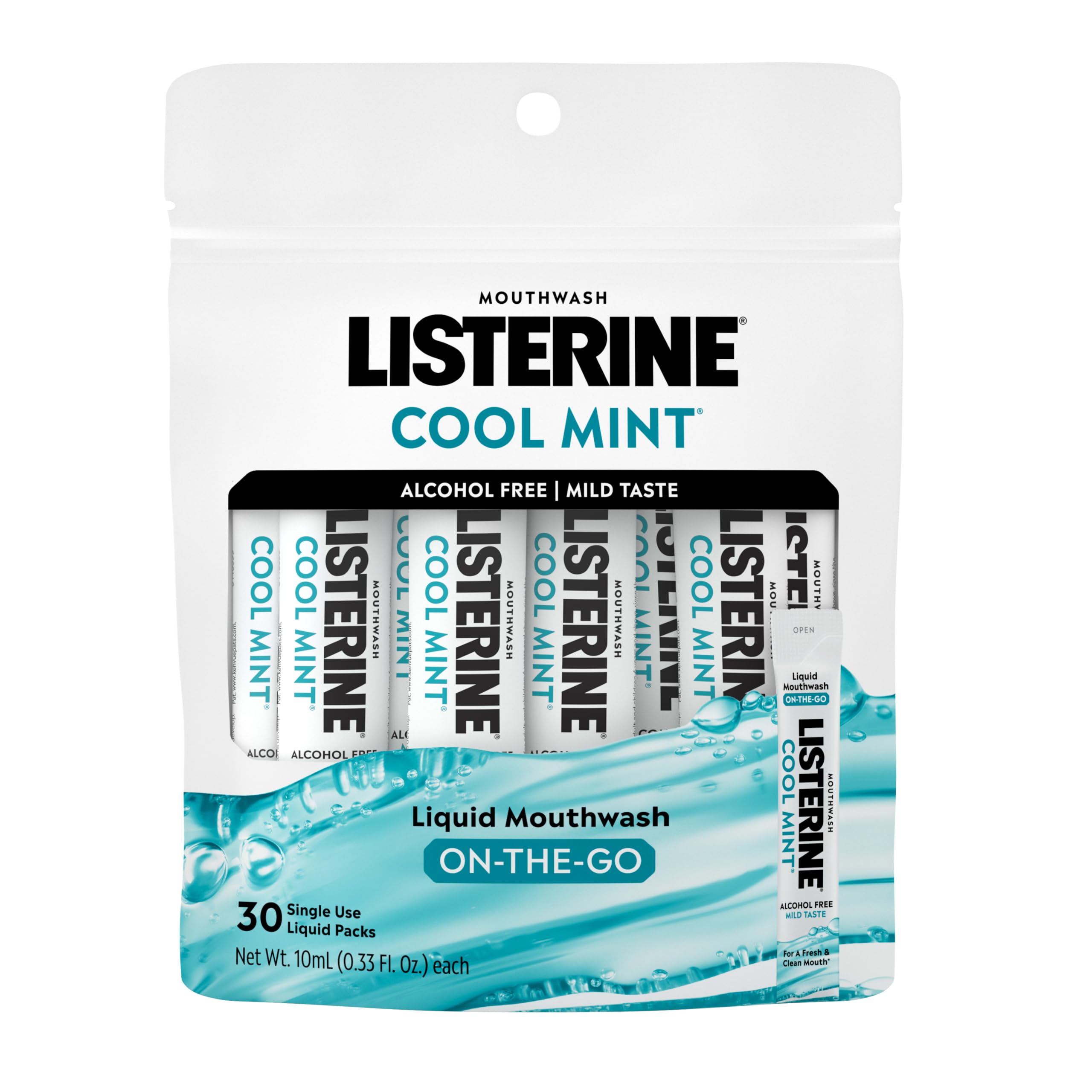 Alcohol-Free Cool Mint Travel Mouthwash Packets, 30 Count