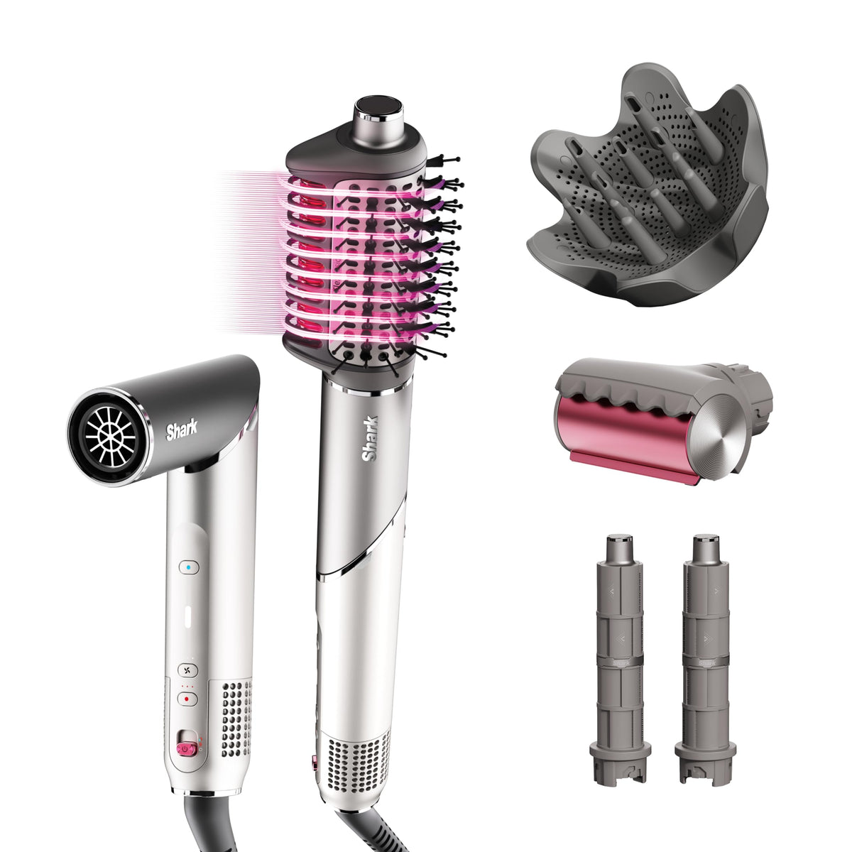 Hair Straightener & Dryer with Styling Brush and Auto-Wrap Curlers