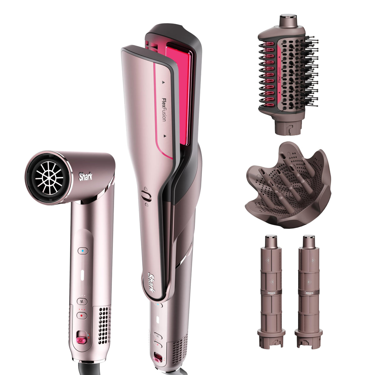 Hair Straightener & Dryer with Styling Brush and Auto-Wrap Curlers