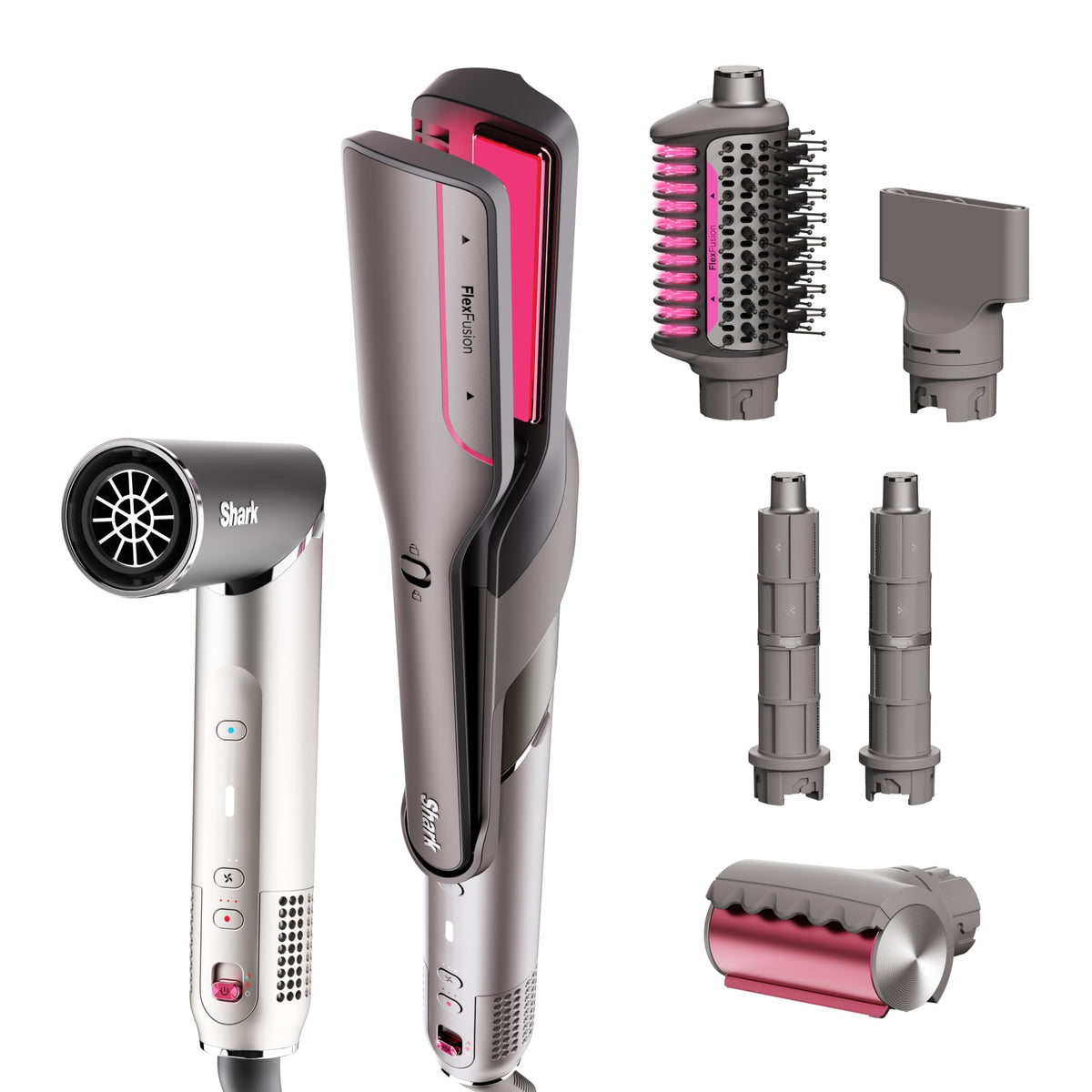 Hair Straightener & Dryer with Styling Brush and Auto-Wrap Curlers