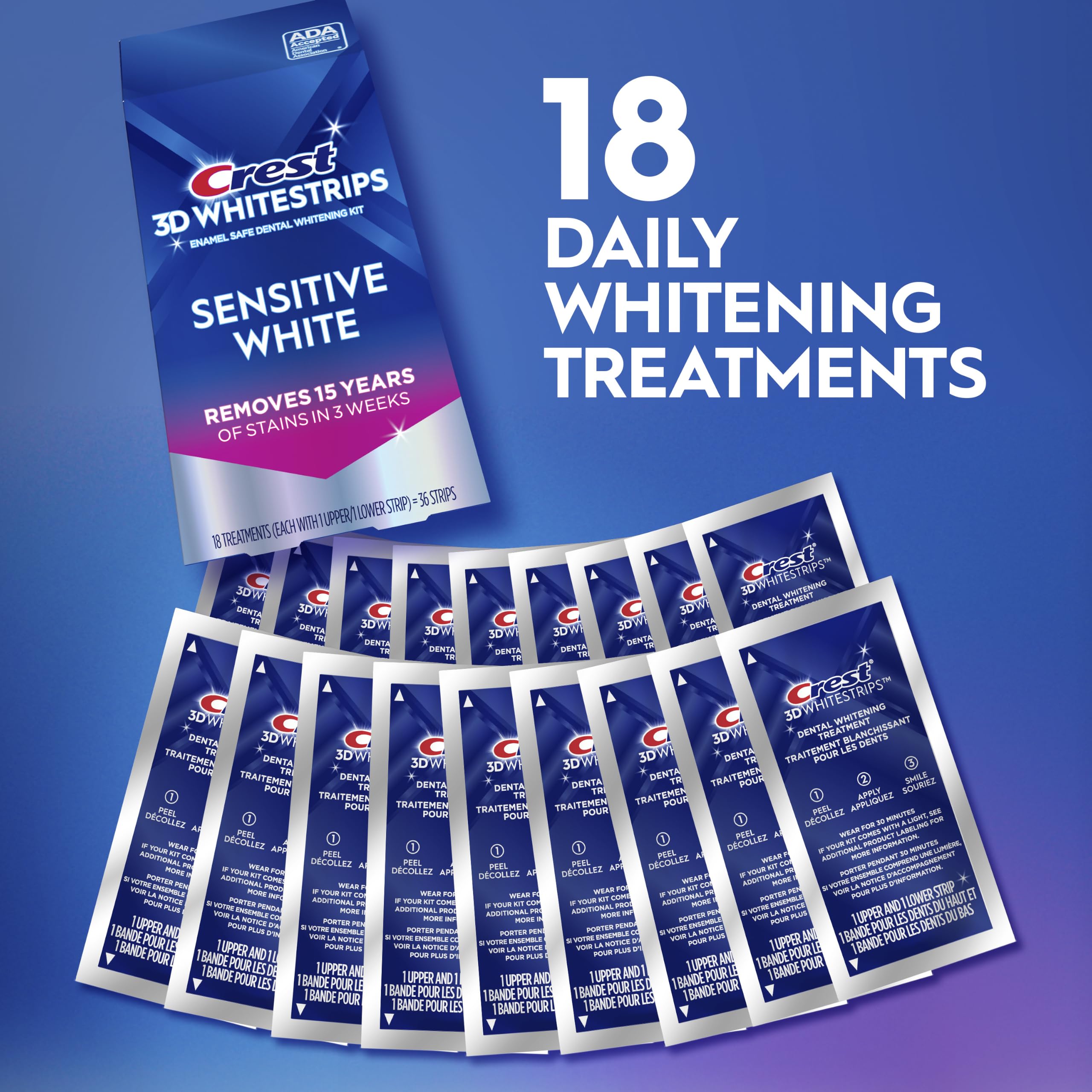 Sensitive Teeth Whitening Strips Kit, 18 Treatments