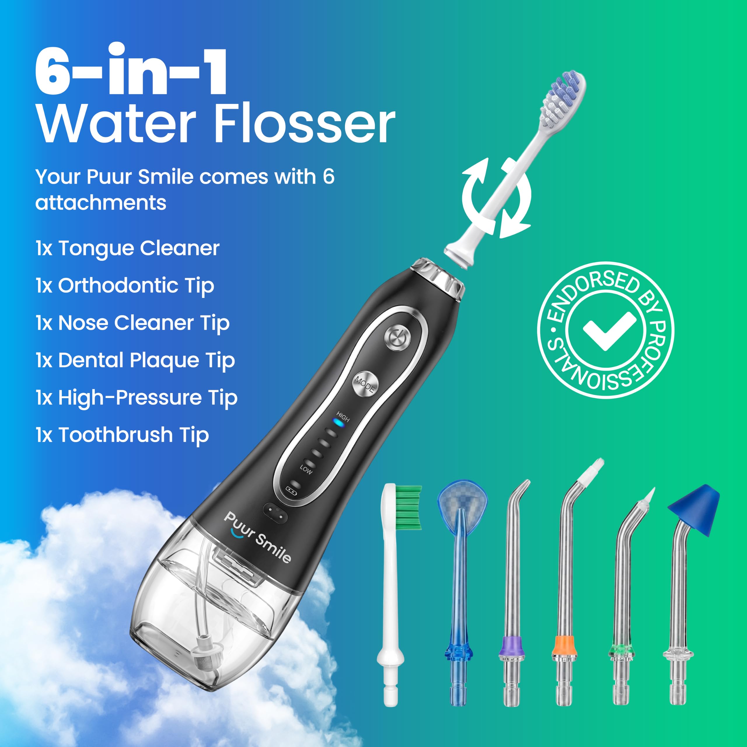 Professional Rechargeable Water Flosser with 7 Replacement Tips