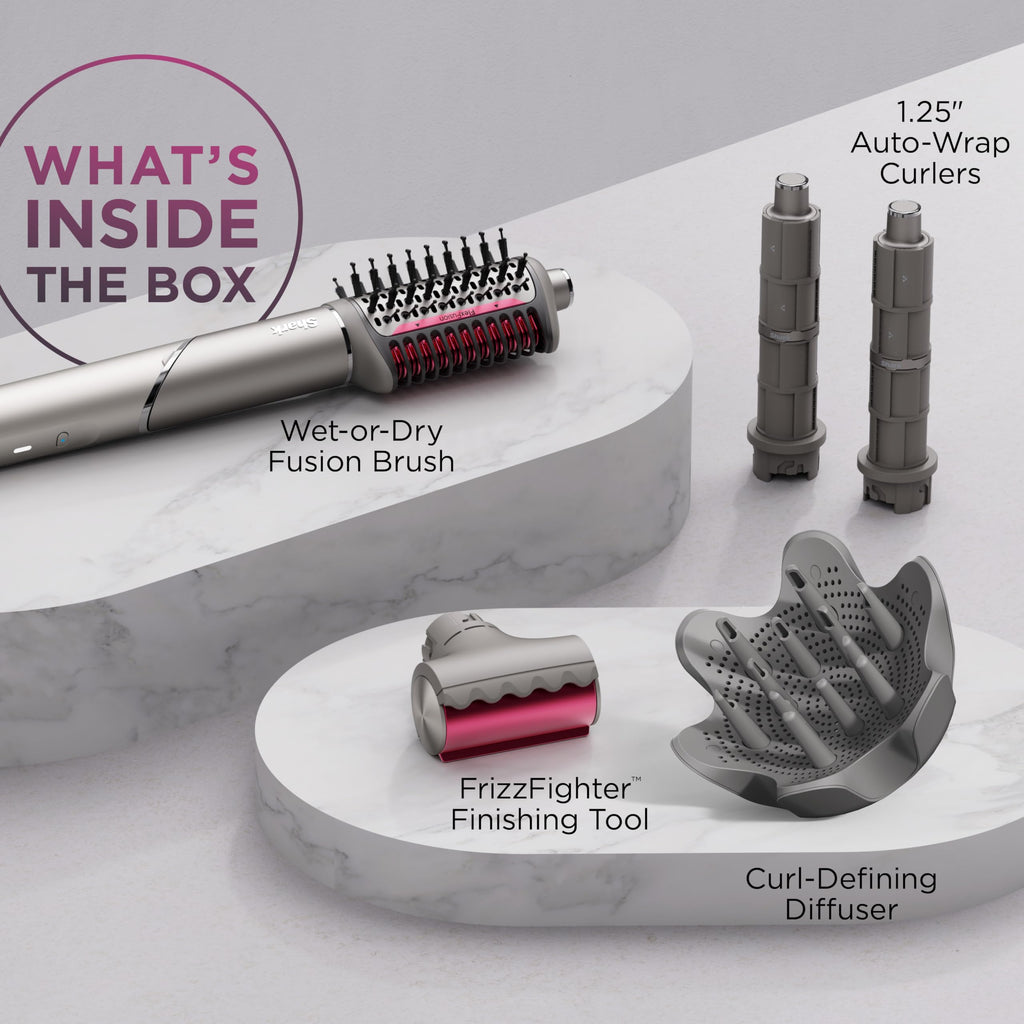 Hair Straightener & Dryer with Styling Brush and Auto-Wrap Curlers