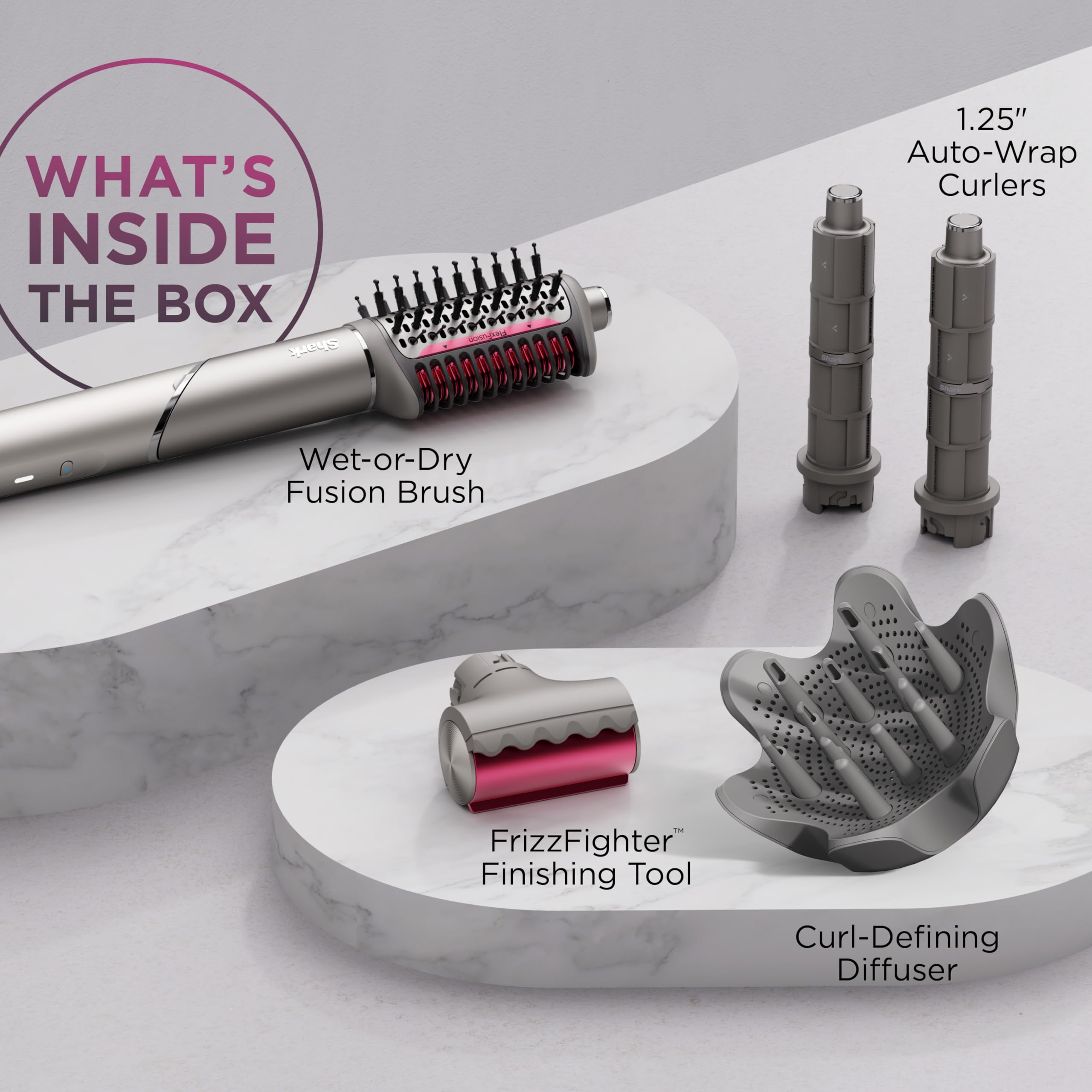 Hair Straightener & Dryer with Styling Brush and Auto-Wrap Curlers
