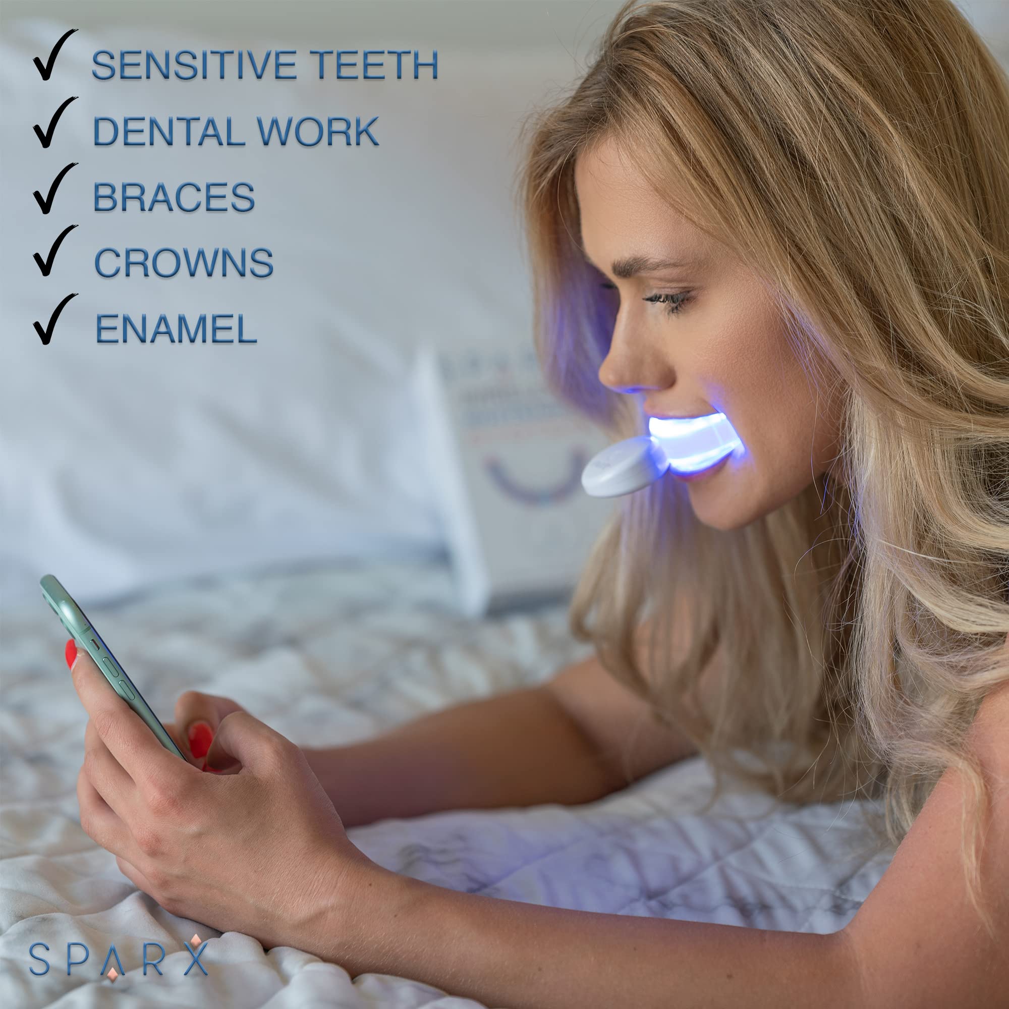 Wireless LED Teeth Whitening Kit for Sensitive Teeth with 3 Gel Syringes