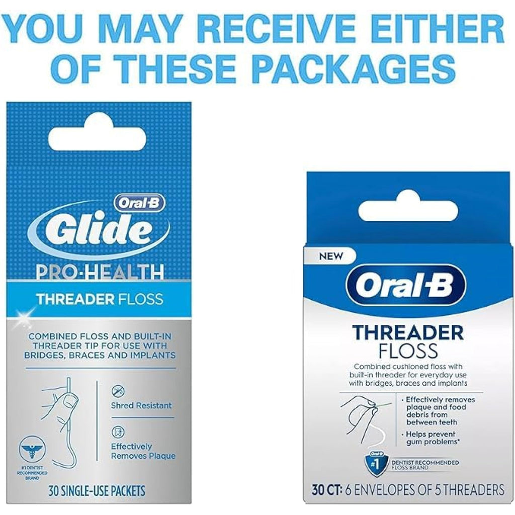 Oral-B Threader Floss 30 Count: 6 Envelopes of 5 Threaders (Pack of 12)