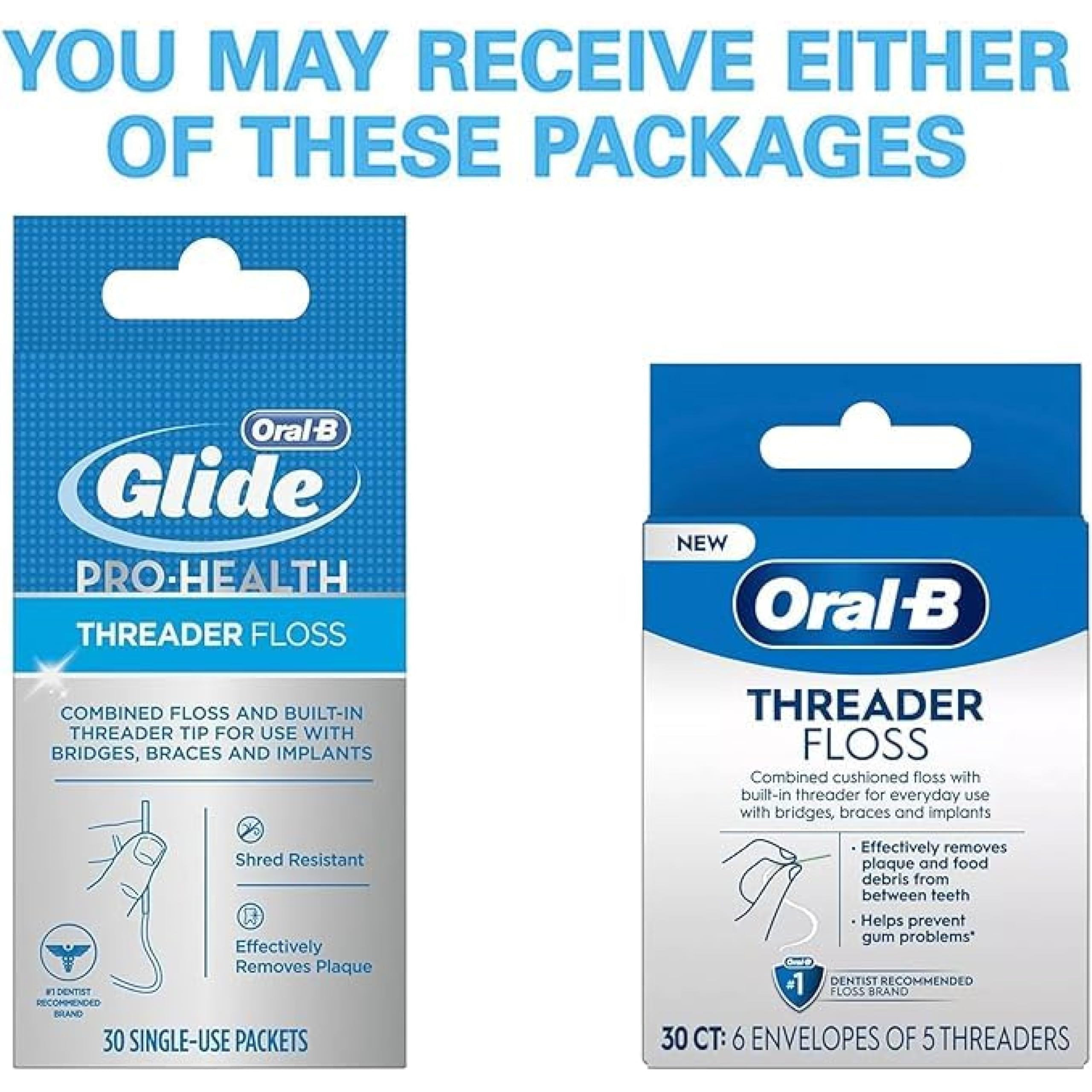 Oral-B Threader Floss 30 Count: 6 Envelopes of 5 Threaders (Pack of 12)