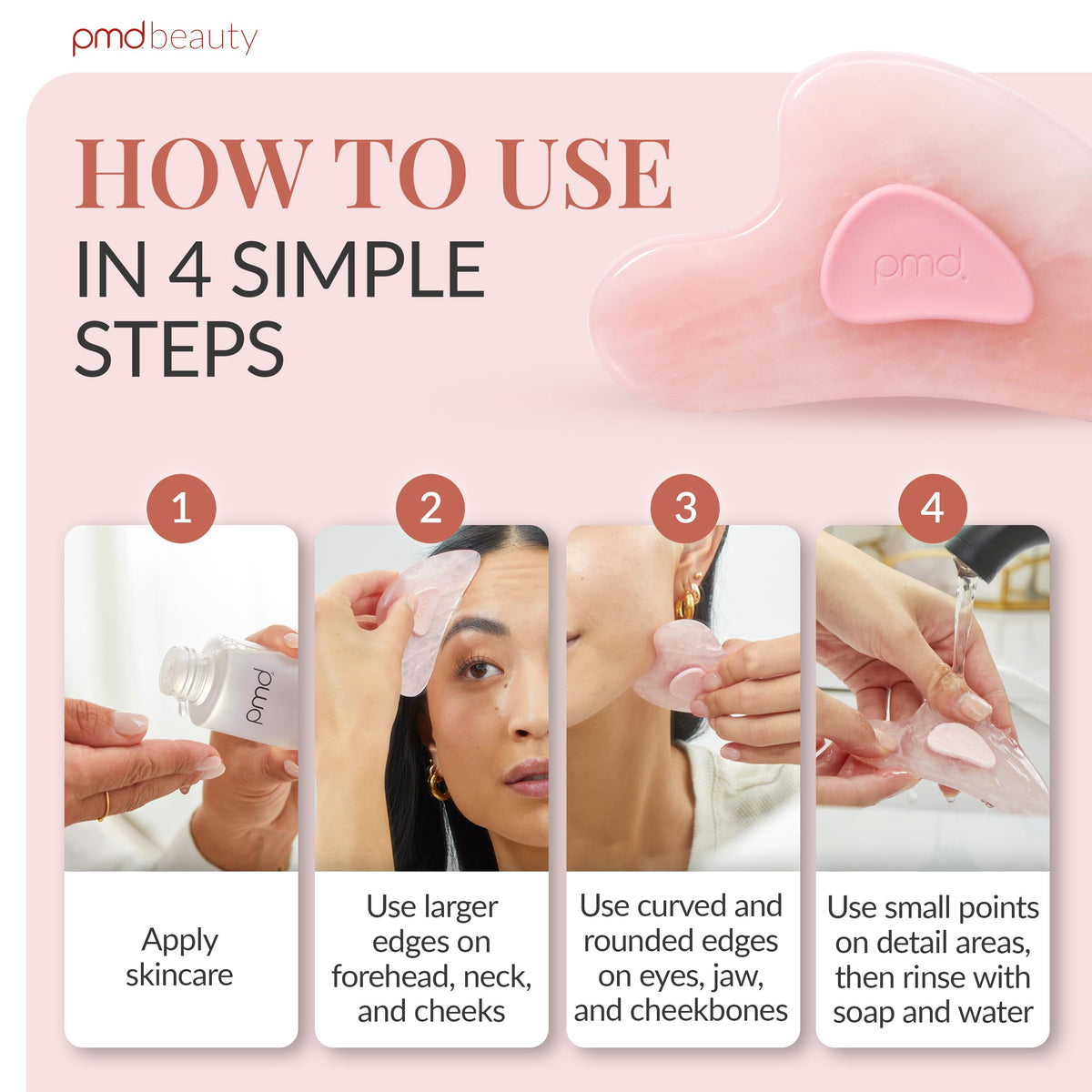 Rose Quartz Gua Sha Facial Sculpting & Depuffing Tool