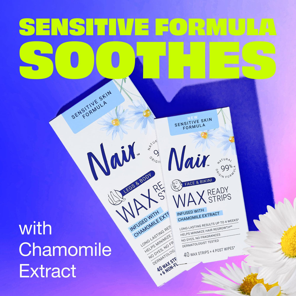 Sensitive Skin Hair Removal Wax Strips with Chamomile Extract