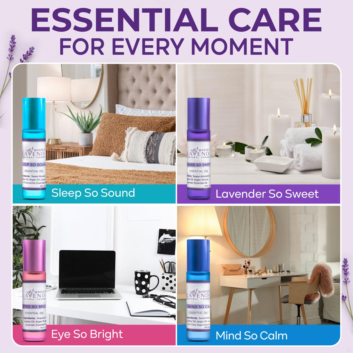 4-Piece Essential Oil Roll-On Set for Relaxation & Sleep